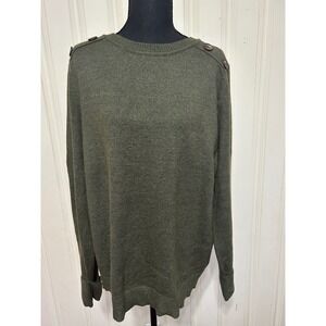 NWT Pink Clover Carson Crew Neck Button Detail Pullover Olive Green Sweater XL